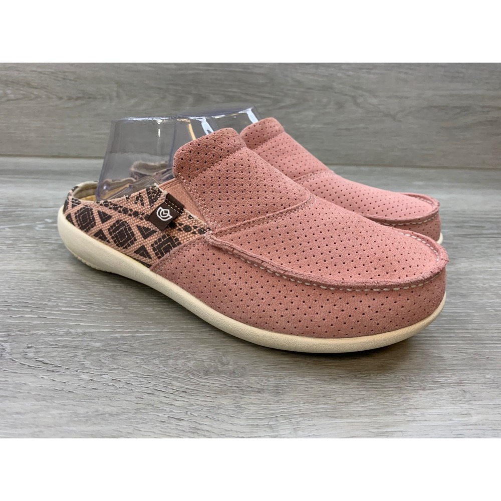 Spenco Siesta Slide Pink Perforated Suede Mules Clogs Women's 10 D Shoes